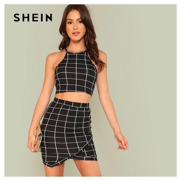 SHEIN Black Plaid Grid Wrap High Waist Skirt/Short - Picture 3 of 11